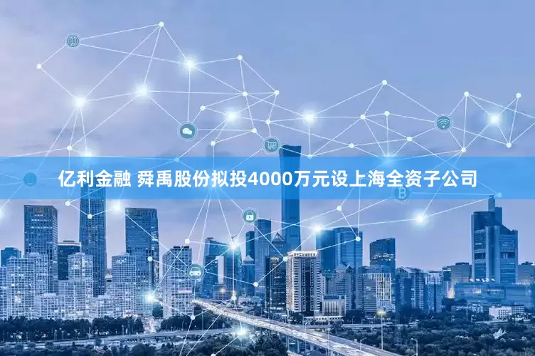 亿利金融 舜禹股份拟投4000万元设上海全资子公司